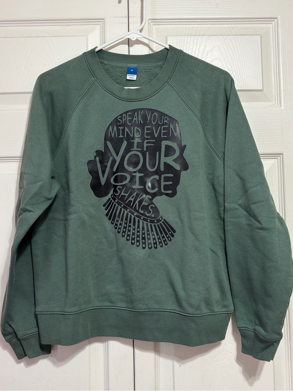 Upcycled Olive Green Graphic Crewneck Sweatshirt